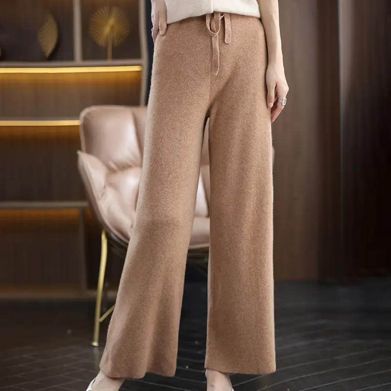 Damen High‑Waist Palazzo‑Strickhose mit Kordelzug und kaschmirähnlicher Weichheit Drune