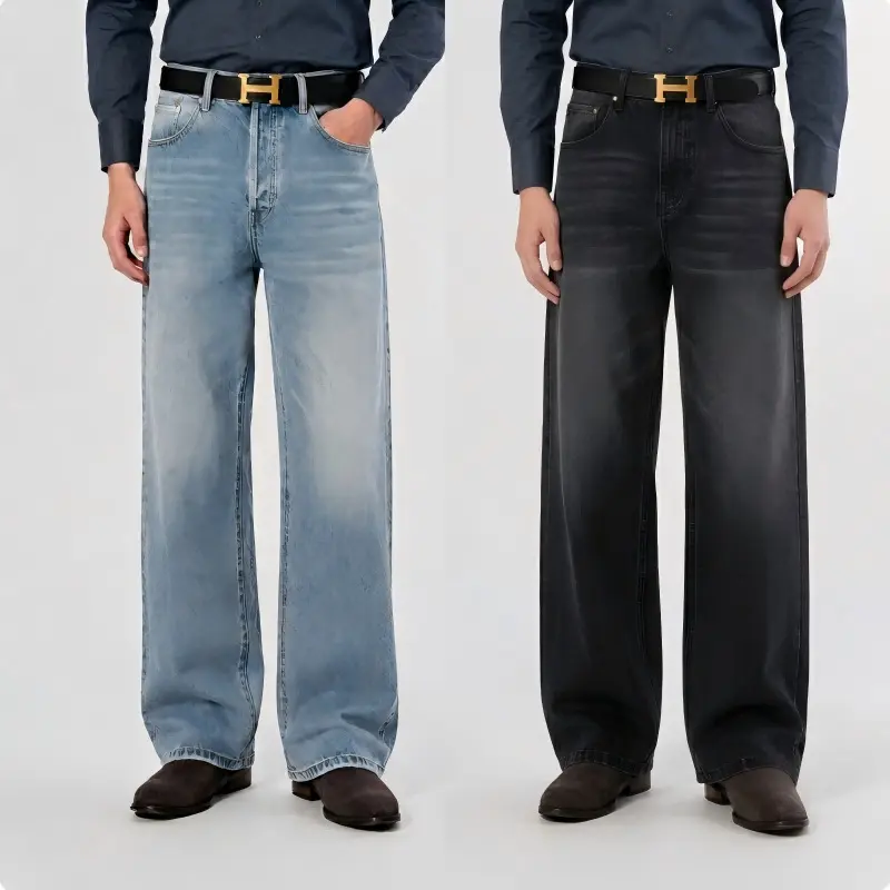 Damen High-Waist Weitbein-Jeans aus Denim mit Vintage-Waschung Drune
