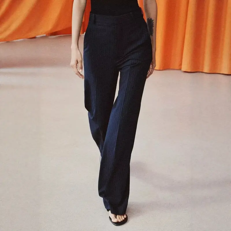 Damen Highwaist-Hose mit weitem Bein und Nadelstreifen Drune