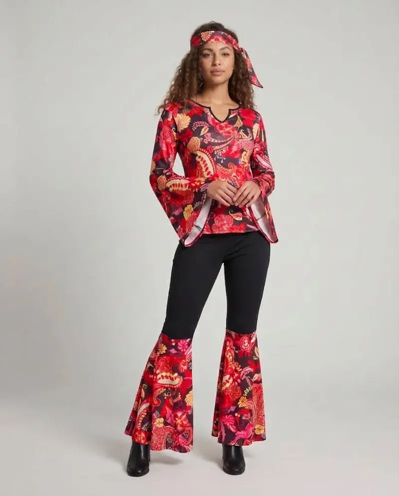 Damen Hippie Kostümset mit weitem Oberteil und Schlaghose Drune