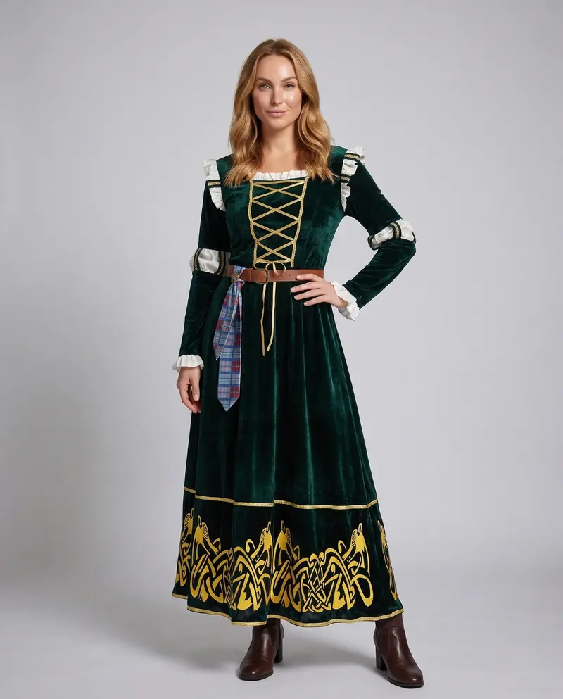 Damen historisches Kostüm mit elegantem Samt und keltischen Motiven Drune