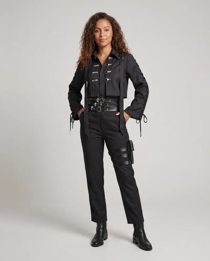Damen historisches Kostümset mit Frackjacke, Hose, Weste und Accessoires Drune