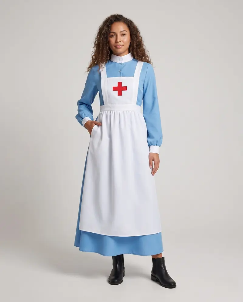Damen Historisches Krankenschwesternkleid mit Rüschenschürze Drune