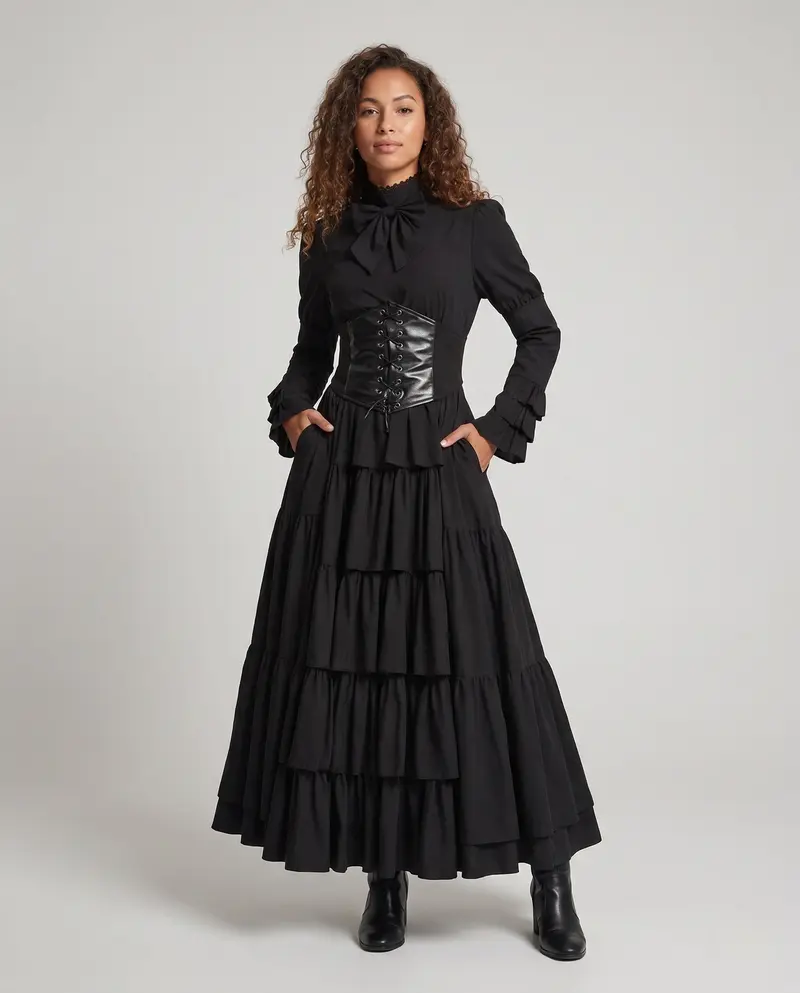 Damen historisches Rüschendress mit elegantem Taillenband Drune