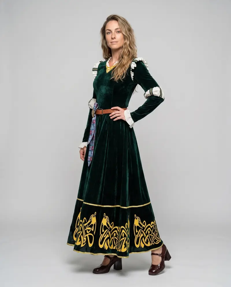 Damen historisches Samtkleid mit keltischen Verzierungen Drune