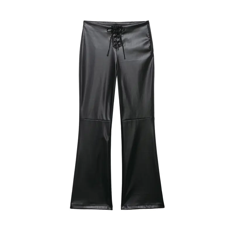 Damen hochgeschnittene ausgestellte Kunstlederhose mit Schnürungsdetail in der Taille Drune
