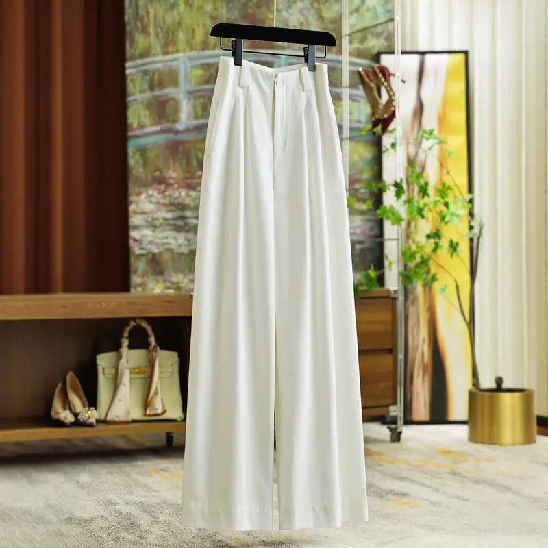 Damen Hochgeschnittene Bundfaltenhose in Leinenoptik mit weitem Bein Drune