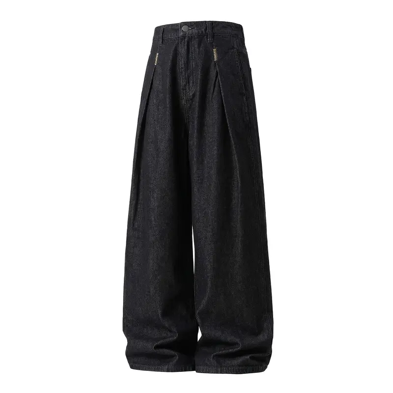 Damen Hochgeschnittene Extraweite Denim-Palazzohose mit Kellerfalten und weitem Bein Drune