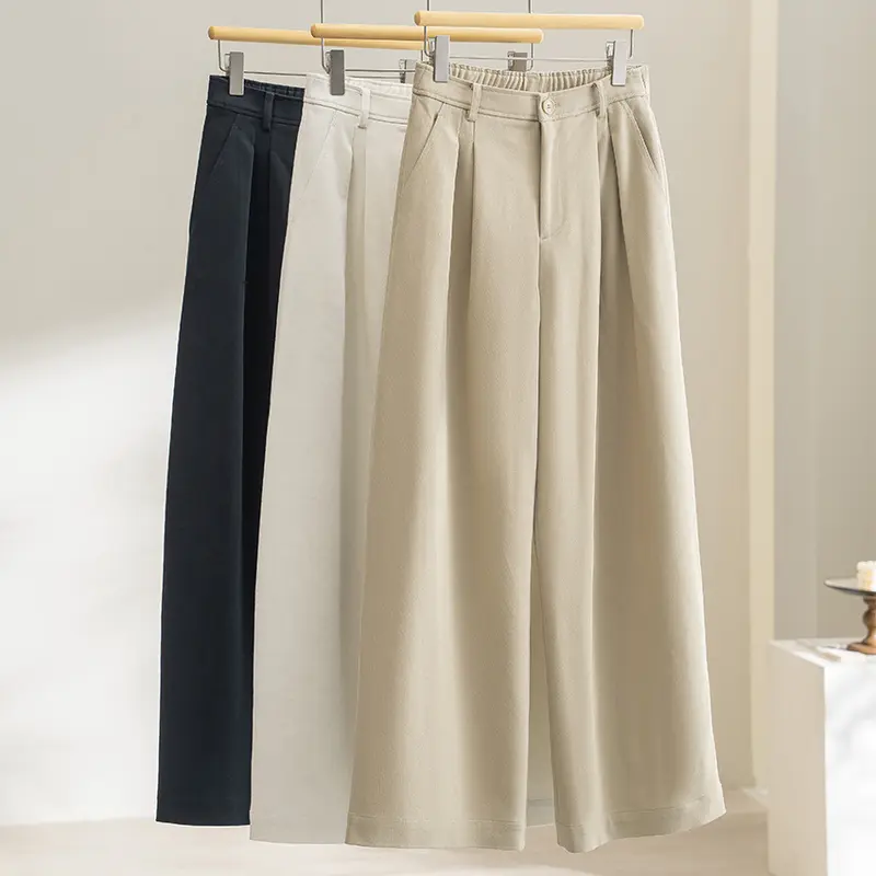 Damen Hochtaillierte Bundfalten-Palazzohose mit weitem Bein und teil-elastischem Bund Drune