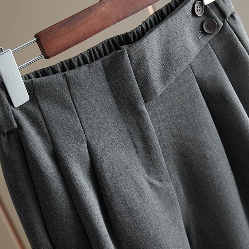 Damen Hochtaillierte Bundfaltenhose mit geradem, leicht tailliertem Bein und Zierknopf Drune