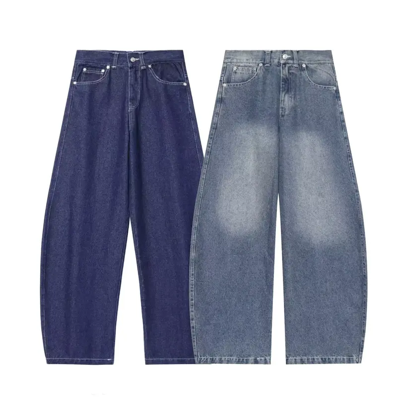 Damen Hochtaillierte Cropped-Jeans mit weitem Bein, Used‑Effekt und klassischen Taschen Drune