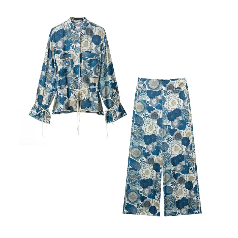 Damen Hochtaillierte Cropped‑Palazzohose im jacquardgewebten Floral‑Design Drune