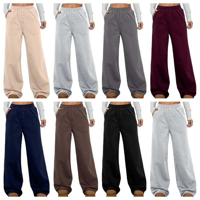 Damen Hochtaillierte Fleece-Loungehose mit weitem Bein Drune