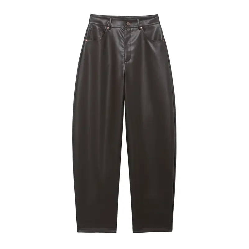 Damen Hochtaillierte Kunstlederhose mit weiter tapered Passform Drune