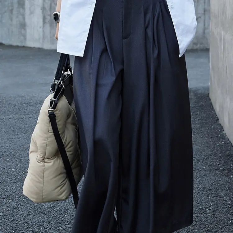 Damen Hochtaillierte Palazzo-Bundfaltenhose mit weitem, fließendem Bein Drune