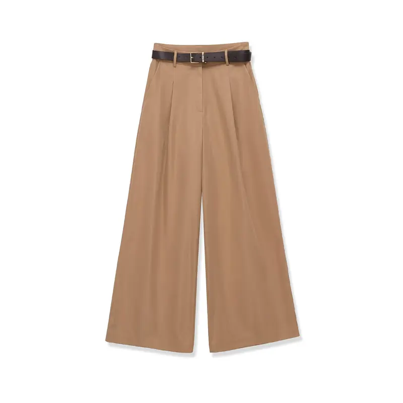 Damen Hochtaillierte Palazzo-Hose mit Bundfalten und Taillengürtel Drune