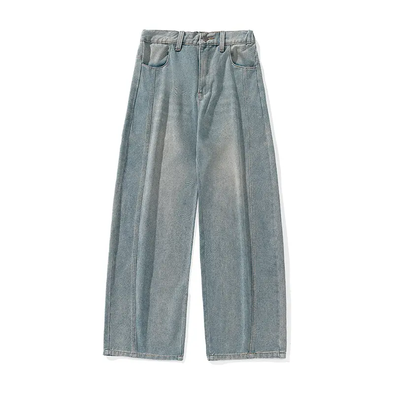 Damen Hochtaillierte Palazzo-Jeans im Vintage-Look mit dekorativen Teilungsnähten Drune