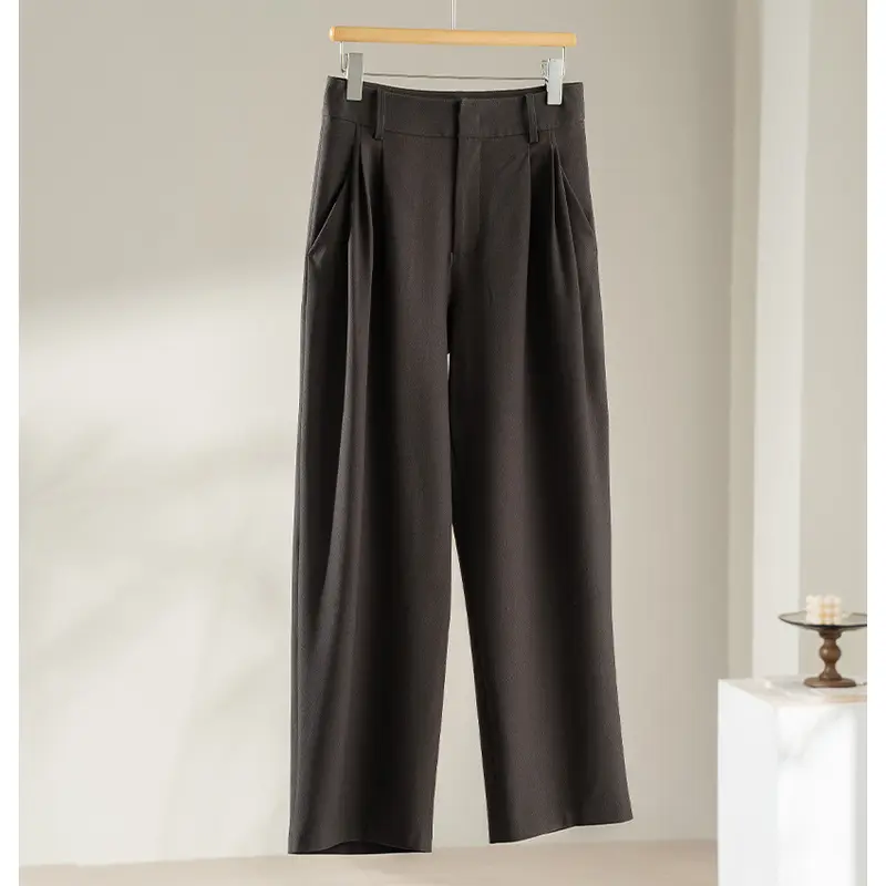 Damen Hochtaillierte Palazzo-Stoffhose mit Bundfalten, Eingrifftaschen und klarer Bügelfalte Drune