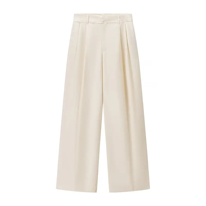 Damen Hochtaillierte Palazzohose mit Bundfalten und weitem Bein Drune