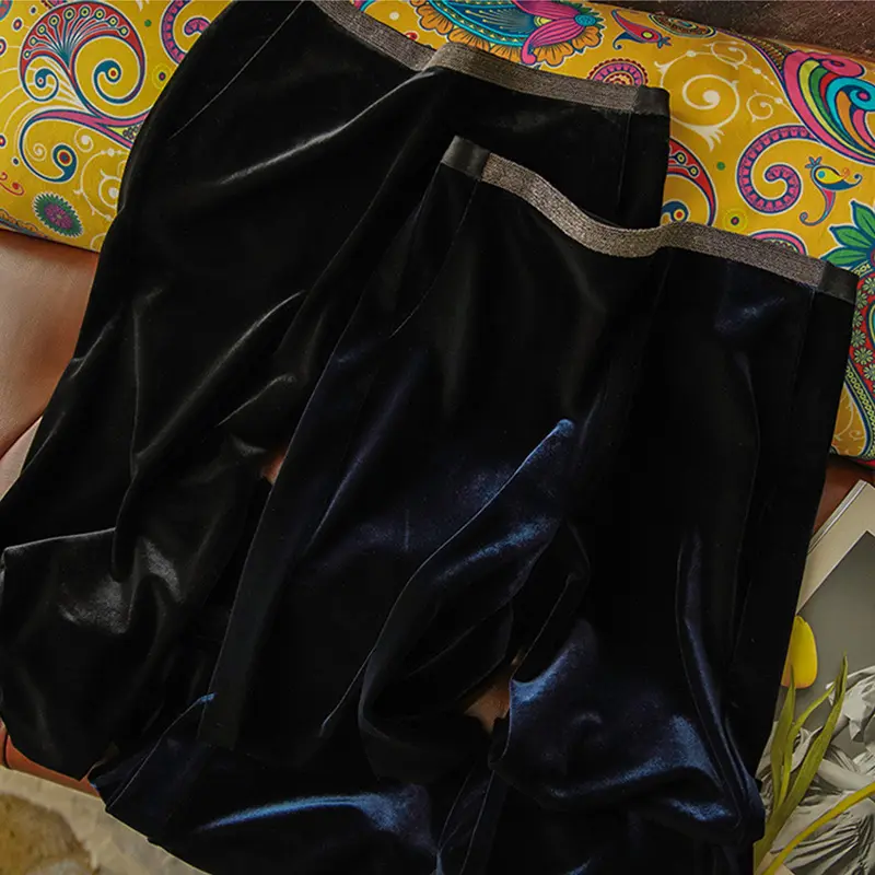 Damen Hochtaillierte Samt‑Flaredhose mit elastischem Glanzbund Drune
