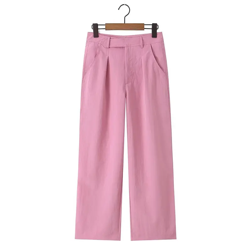 Damen Hochtaillierte weite Bundfaltenhose mit Bügelfalte und Eingrifftaschen Drune