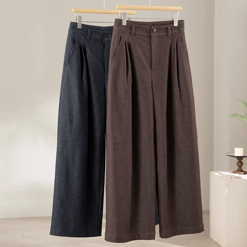 Damen Hochtaillierte weite Culotte-Stoffhose mit Bundfalten Drune