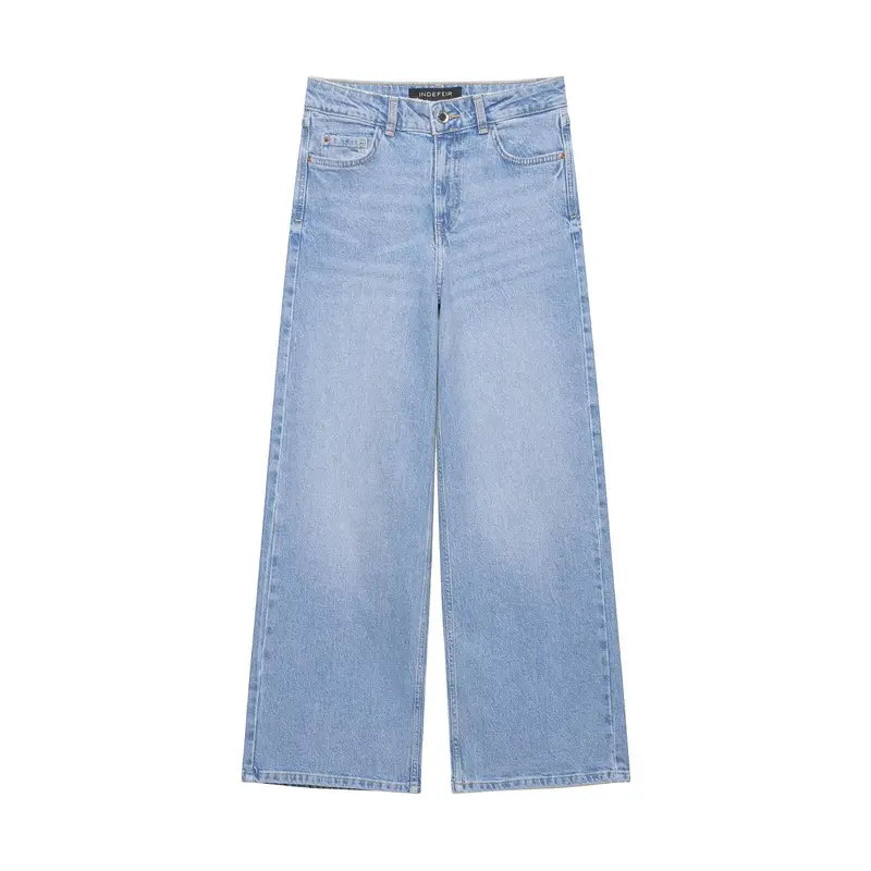 Damen Hochtaillierte weite Denim-Jeans mit klassischem Taschen-Design und geradem Saum Drune