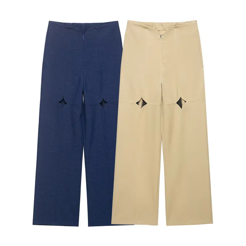 Damen Hochtaillierte weite Hose mit Cut-Out‑Kniepartie und Ziernähten Drune