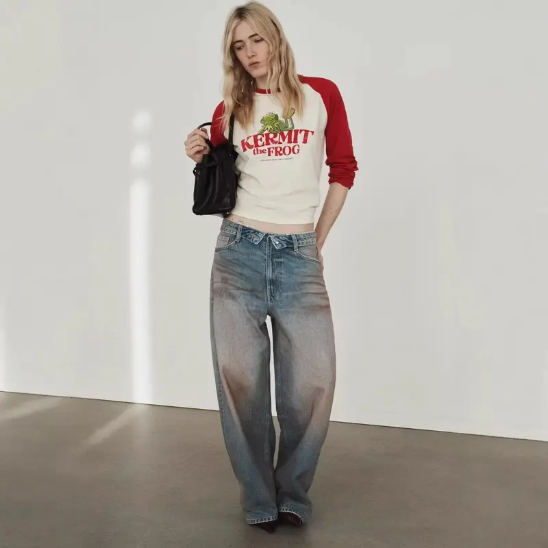 Damen hochtaillierte weite Jeans im Vintage-Look Drune