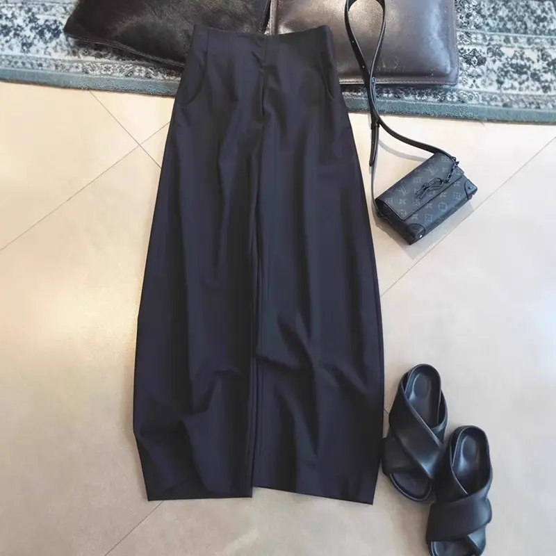 Damen Hochtaillierte weite Palazzo-Culotte mit Bügelfalte und Eingrifftaschen Drune