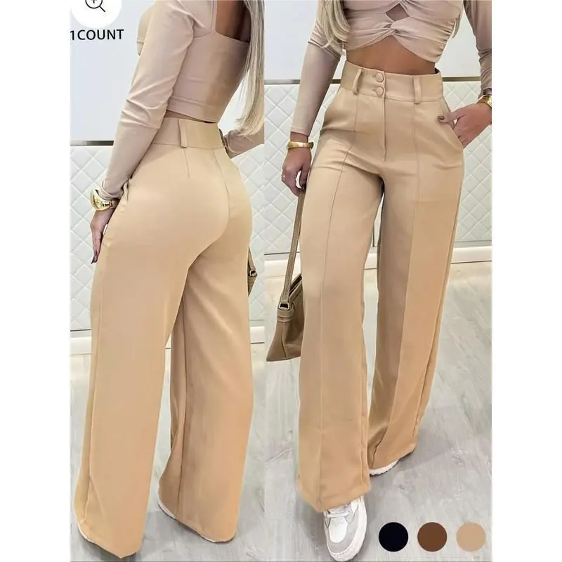 Damen Hochtaillierte weite Palazzo-Hose mit Bügelfalte Drune
