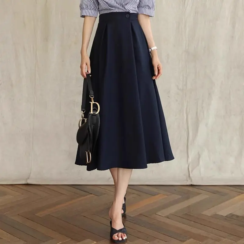 Damen Hochtaillierter A‑Linien‑Midirock mit ausgestelltem Volumen und Bunddetail Drune
