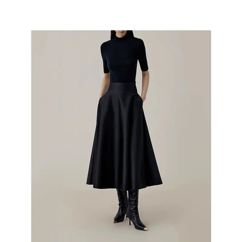 Damen Hochtaillierter Midi-Tellerrock mit weitem Fall Drune