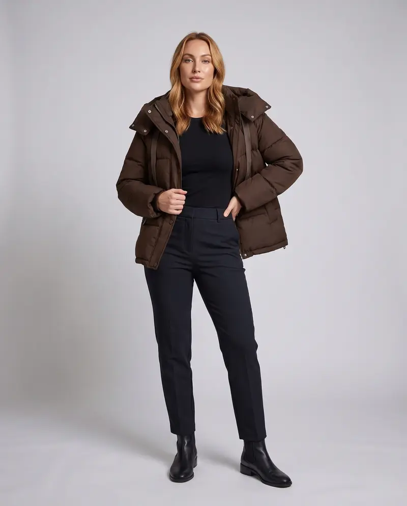 Damen Jacke ohne Polster mit Kapuze im oversized Boxy-Schnitt, hohem Kragen, Kordelzug und verdecktem Zwei-Wege-Reißverschluss