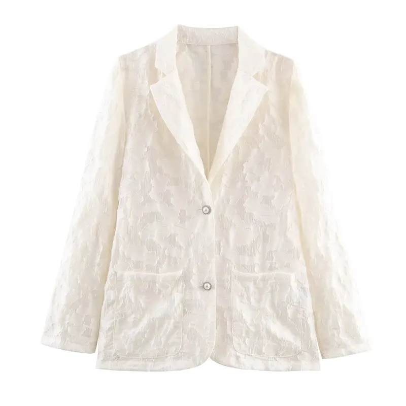 Damen Jacquard-Blazer mit floralem Relief und zierknopfbesatz Drune