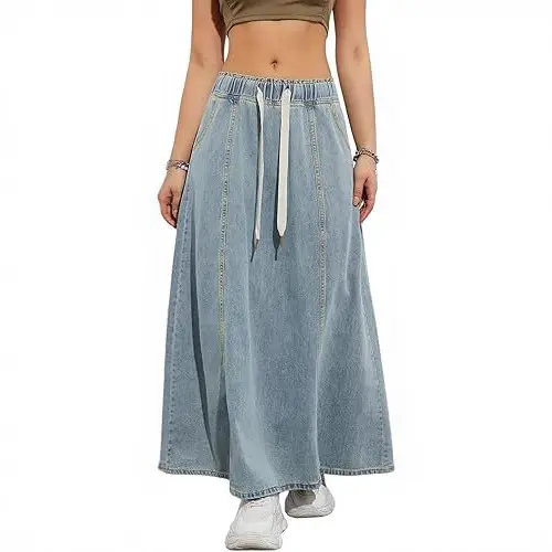 Damen Jeans-Midirock mit elastischem Tunnelzug Drune