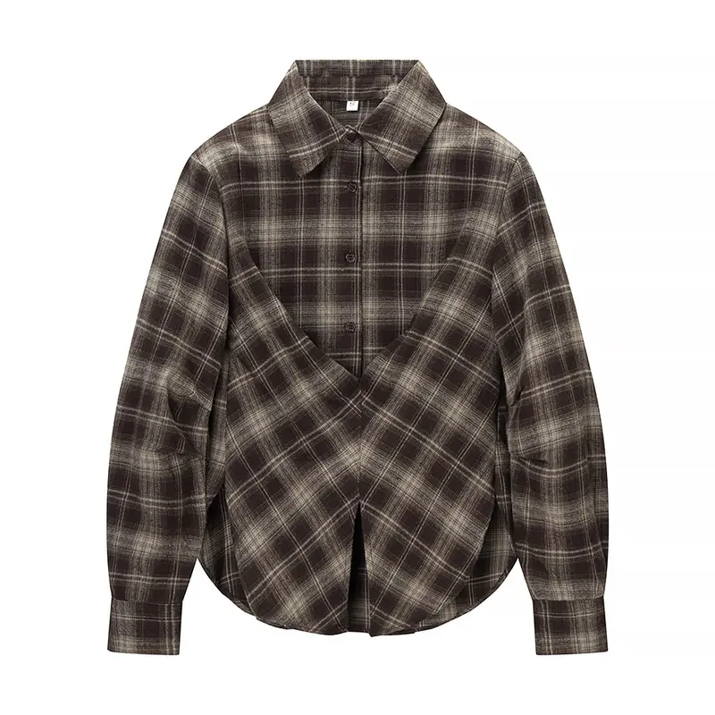 Damen Kariertes Baumwollhemd mit Wickel‑Drapierung und Oversize‑Silhouette Drune