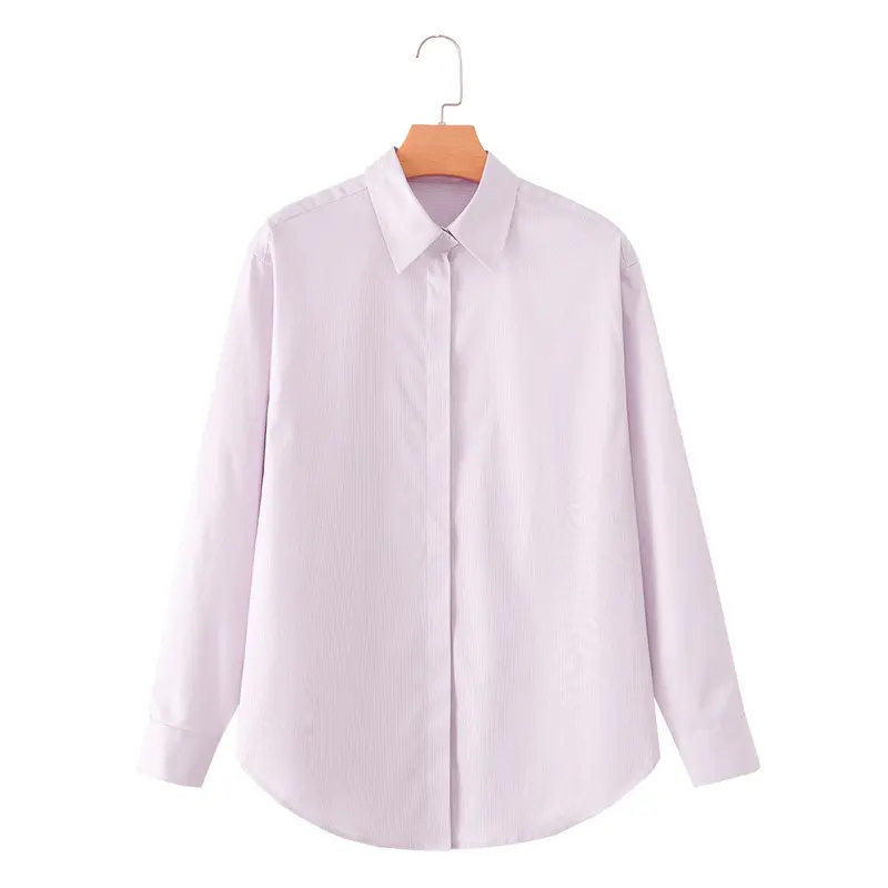 Damen Klassische Oversize-Hemdbluse mit verdeckter Knopfleiste und abgerundetem Saum Drune