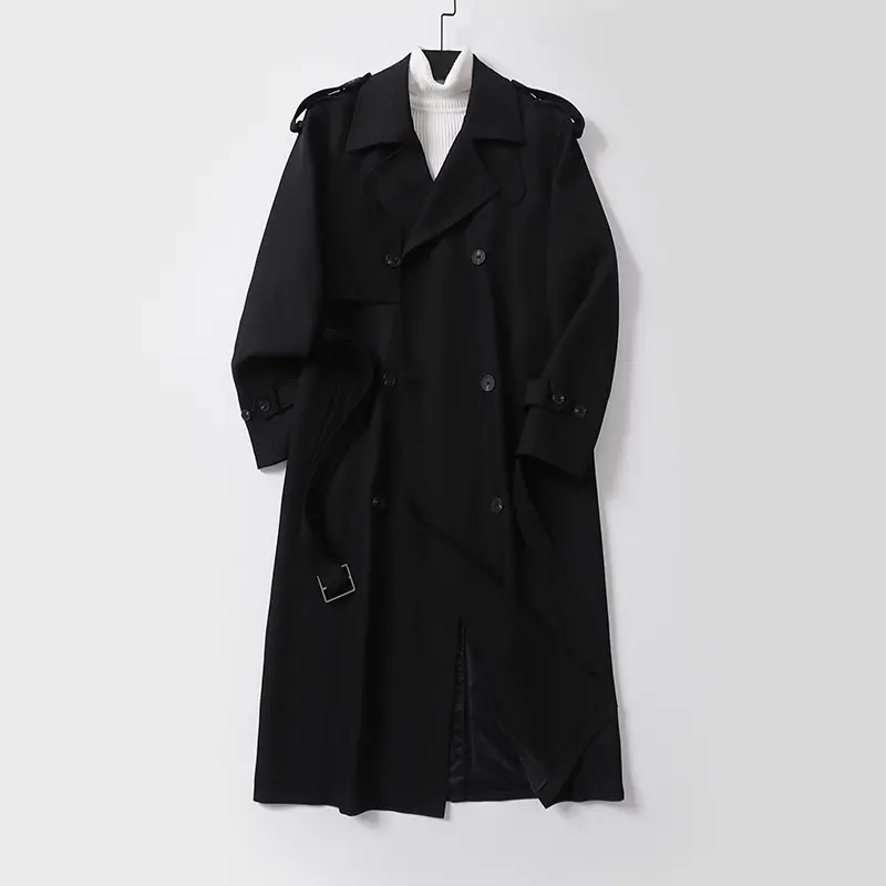 Damen klassischer Doppelreihiger Trenchcoat mit Taillengürtel und Schalkragen Drune