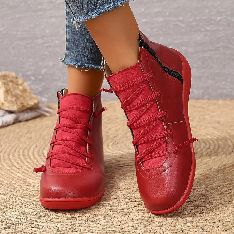 Damen Knöchelhohe Lederoptik-Sneaker mit seitlichem Reißverschluss und gepolstertem Komfortfußbett Drune