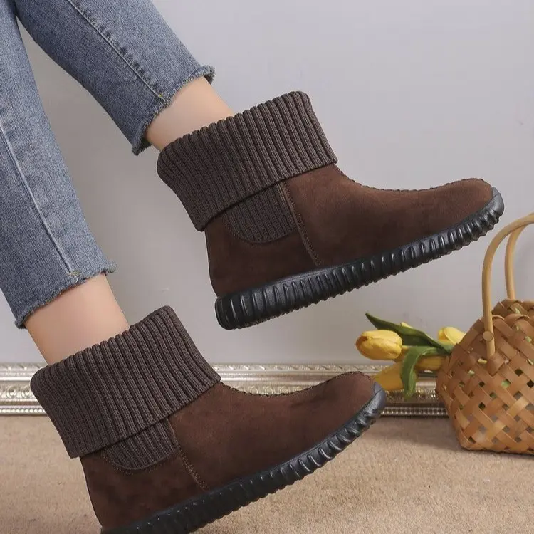 Damen Komfort-Ankleboots im Mokassin‑Style mit Umschlag-Strickkragen Drune