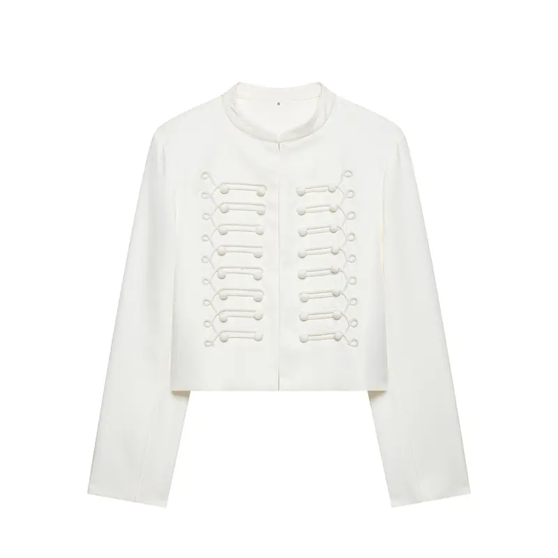 Damen Korddetail-Bolerojacke mit Stehkragen und Paraderiegel-Optik Drune
