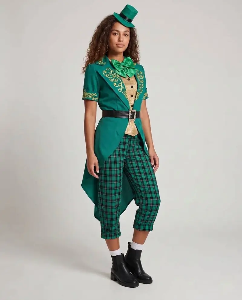 Damen Kostüm als irische Leprechaun mit elegantem Blazerschnitt und Karomuster Drune