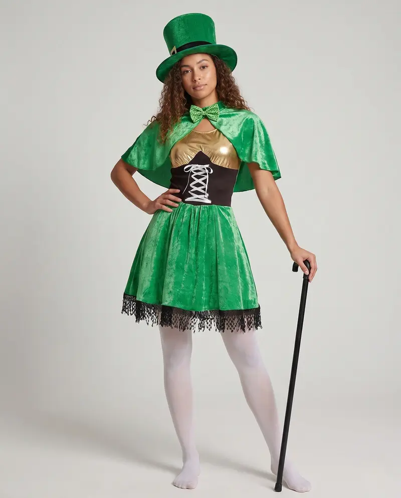 Damen Kostüm als irischer Leprechaun mit eleganten Details Drune