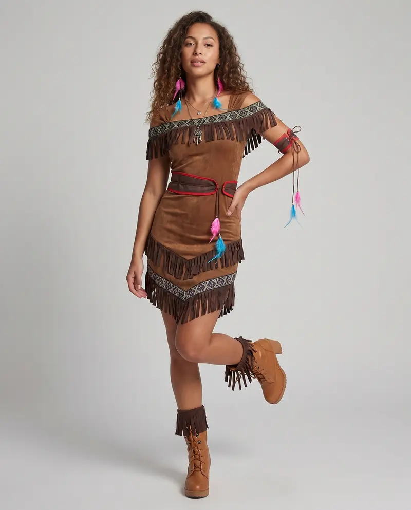 Damen Kostüm im indianischen Stil mit Fransen und detailverliebten Akzenten Drune