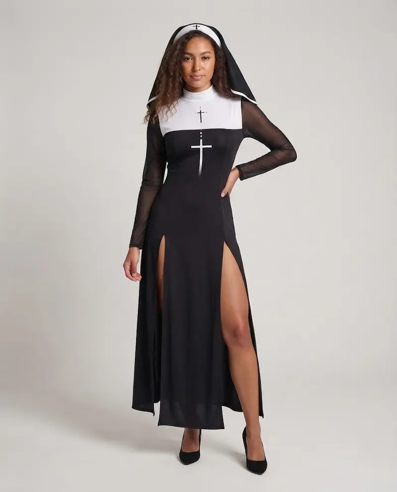 Damen Kostüm im Nonnen-Stil mit transparenten Ärmeln Drune