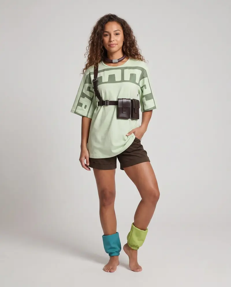 Damen Kostümset mit modischen Accessoires und lässigen Shorts Drune