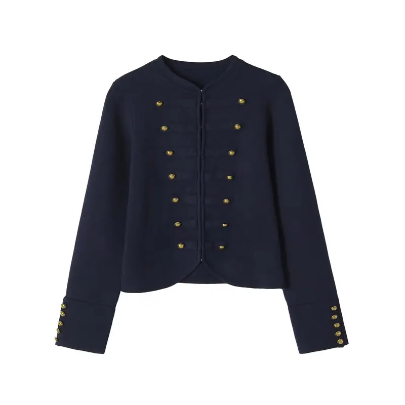 Damen Kragenloser, kurzgeschnittener Offiziersblazer mit goldenen Zierknöpfen Drune