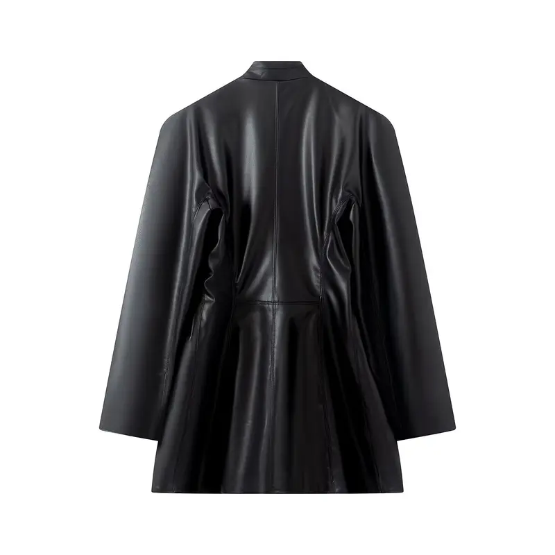 Damen Kunstleder-Blazer im Oversize-Schnitt mit Wickeloptik und taillierten Zierknöpfen Drune