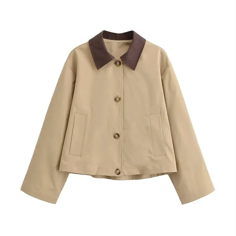 Damen Kurz geschnittene Blousonjacke mit Kontrastkragen und legerer Boxy-Silhouette Drune